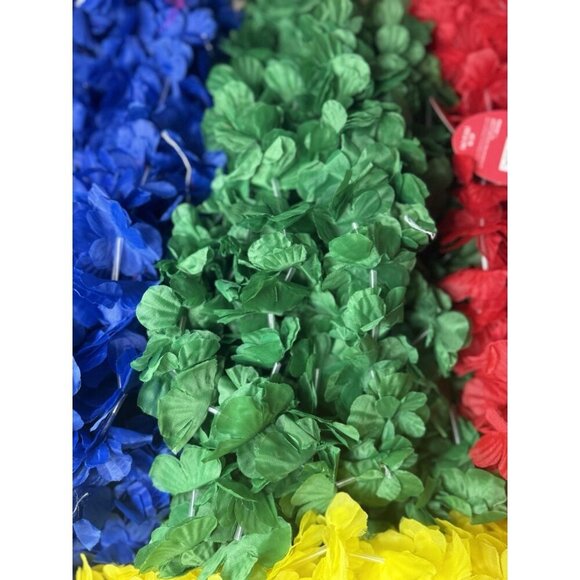 Lot of 40 Colorful Hawaiian Faux Flower Leis - Yellow Green Red Blue 10 of Each - Picture 5 of 7